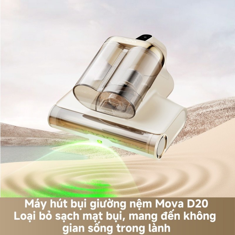 Ánh sáng xanh trước đầu MOVA D20 trên đồ vải