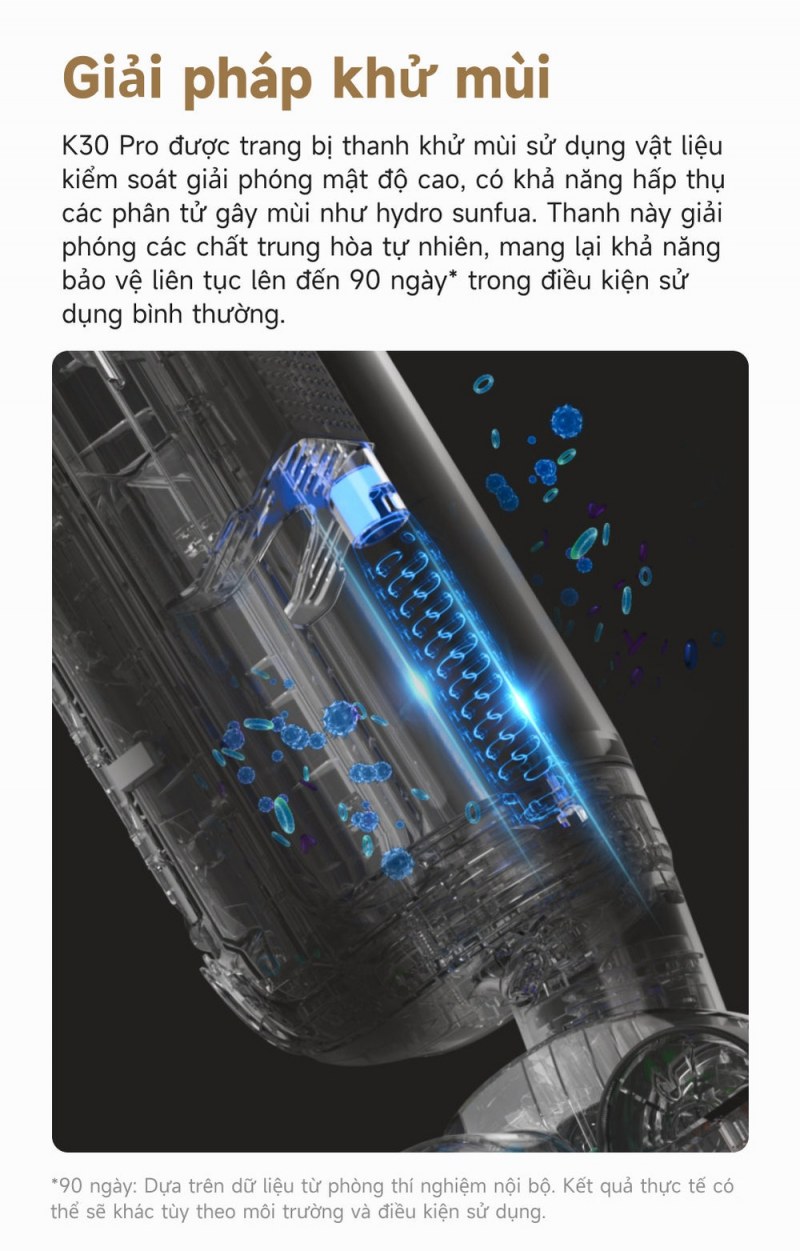 Thanh khử mùi trong cụm chứa MOVA K30 Pro được hãng minh họa