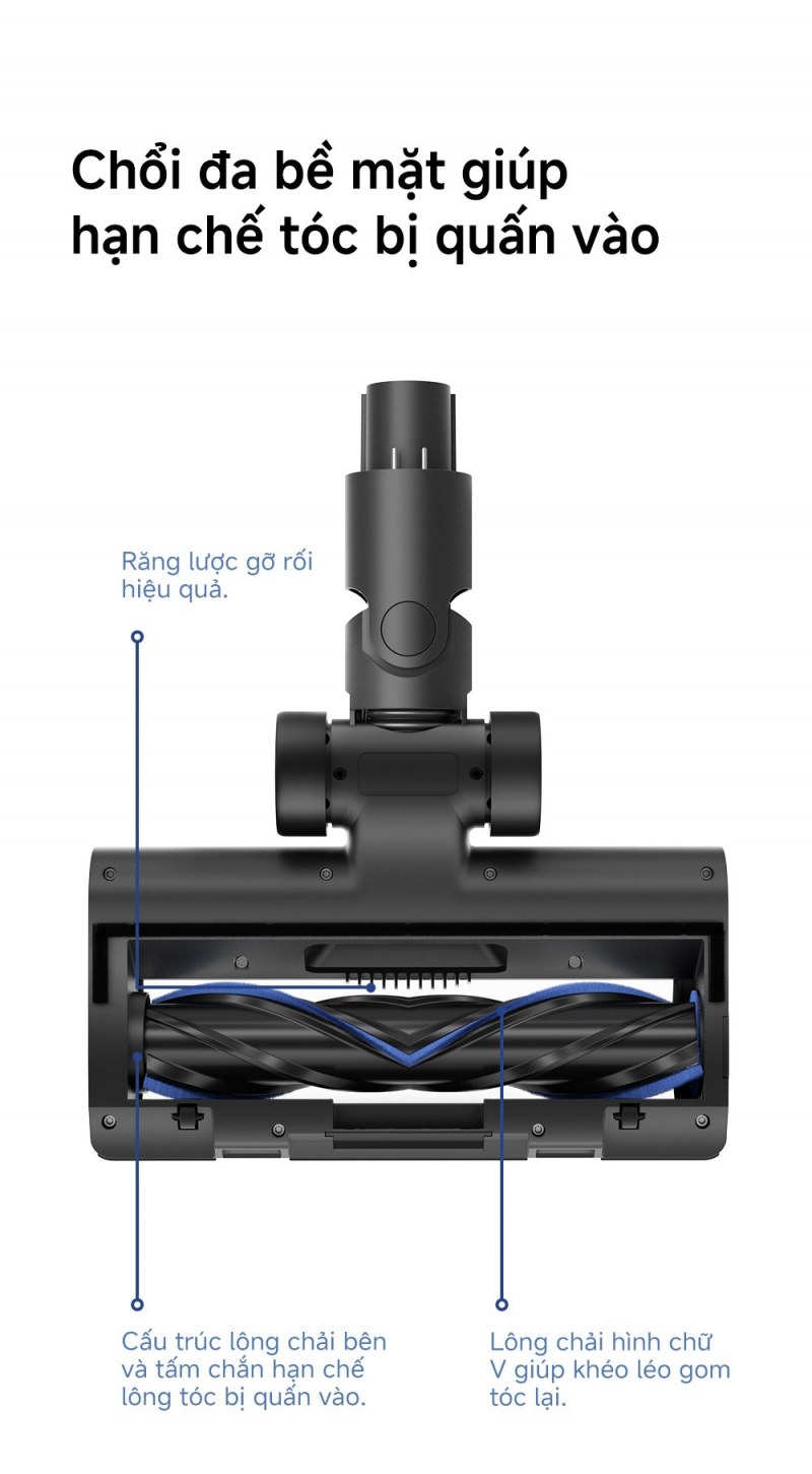 Chổi chữ V, răng lược và kết cấu bên của đầu MOVA S4 Detect