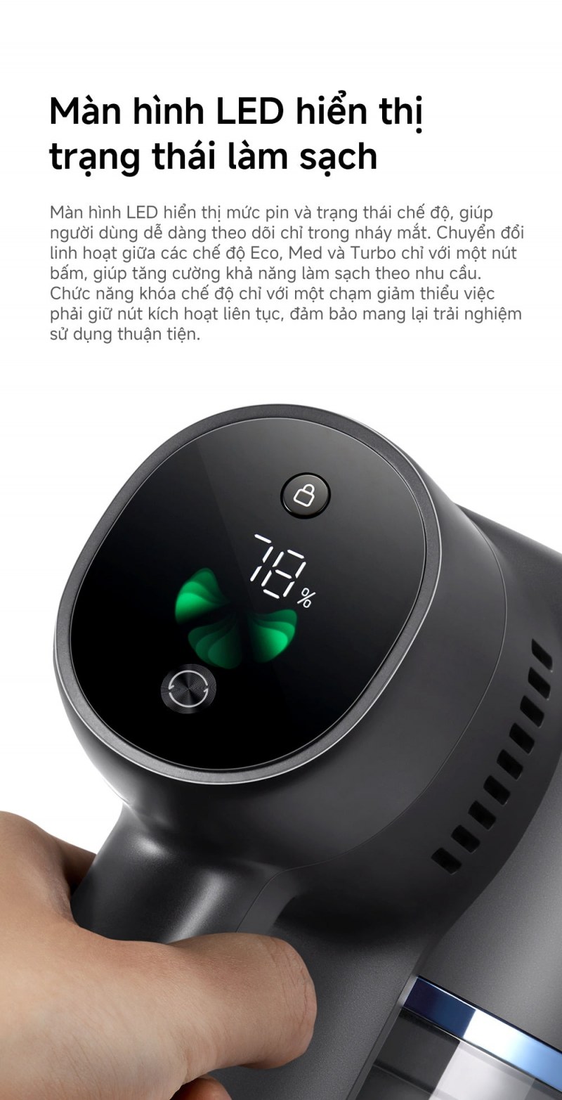Màn hình LED, nút khóa và chọn chế độ của MOVA S4 Detect