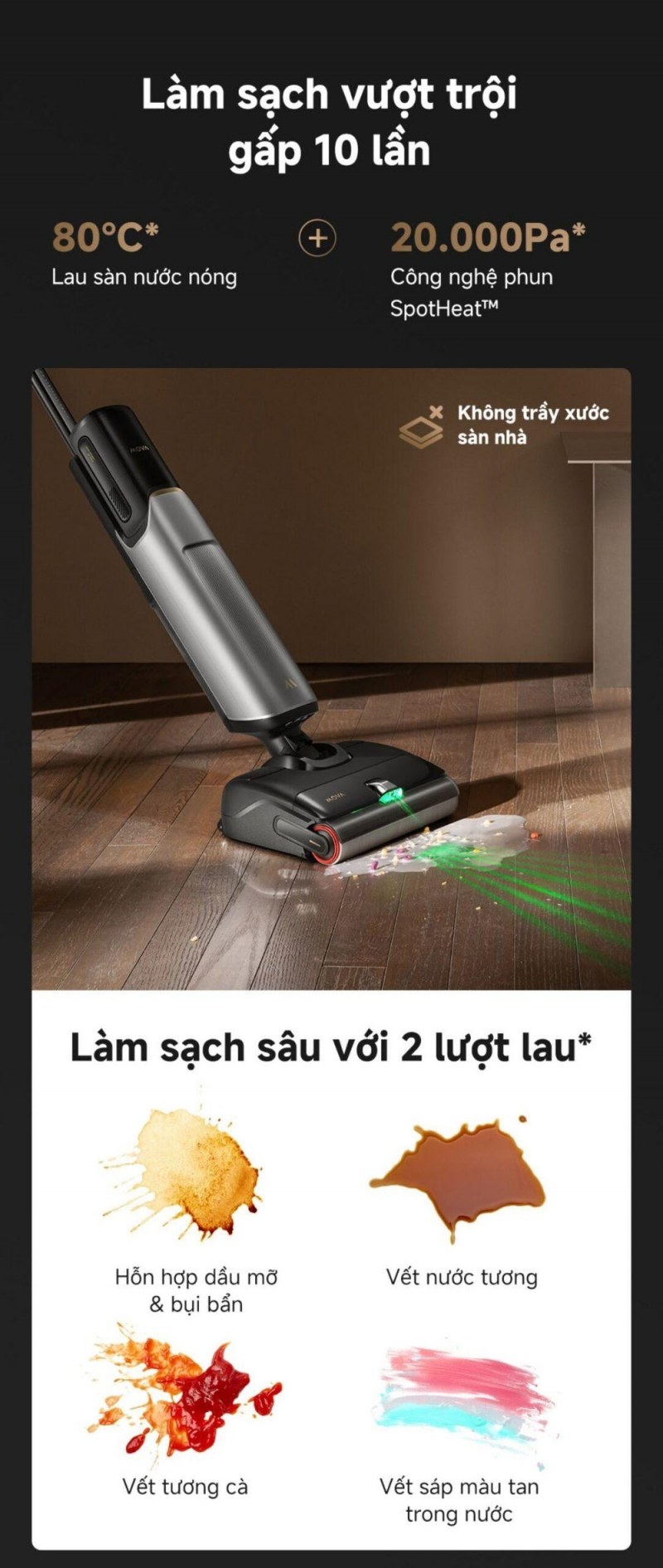 Minh họa xử lý vết bẩn bằng MOVA X4 Pro