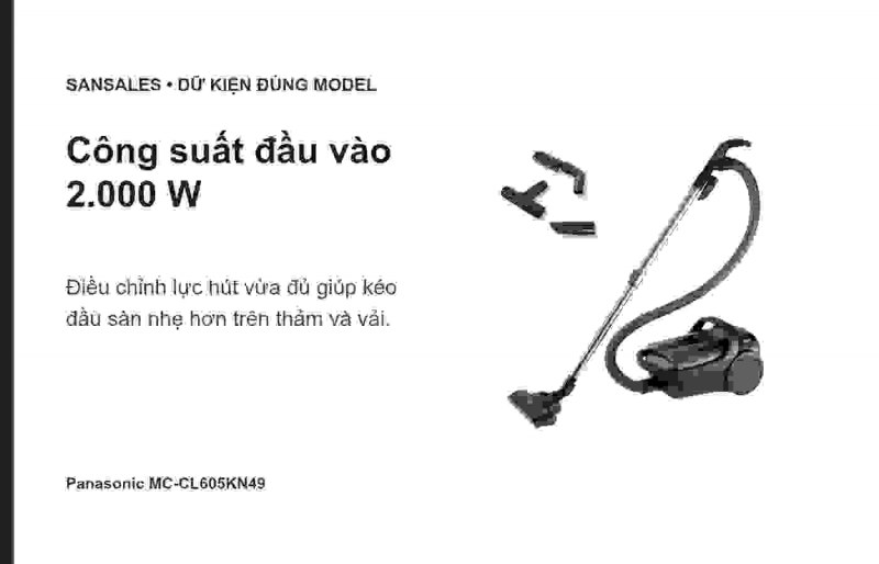 Panasonic MC-CL605KN49 màu đen và ba phụ kiện chuyên dụng