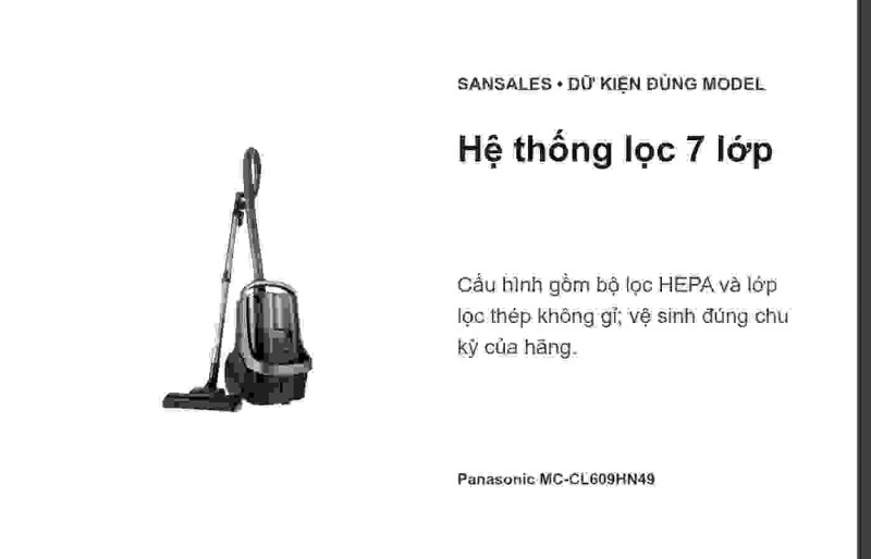 Dải tham chiếu trên nệm để thử Panasonic MC-CL609HN49