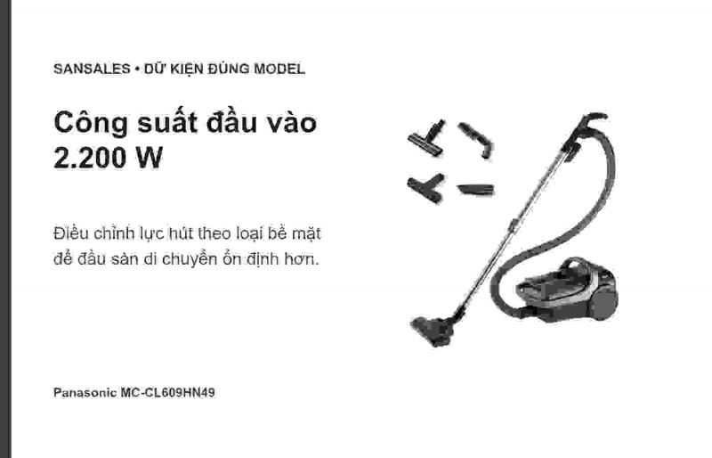 Panasonic MC-CL609HN49 màu xám kim loại và đầu nệm cảm biến bụi