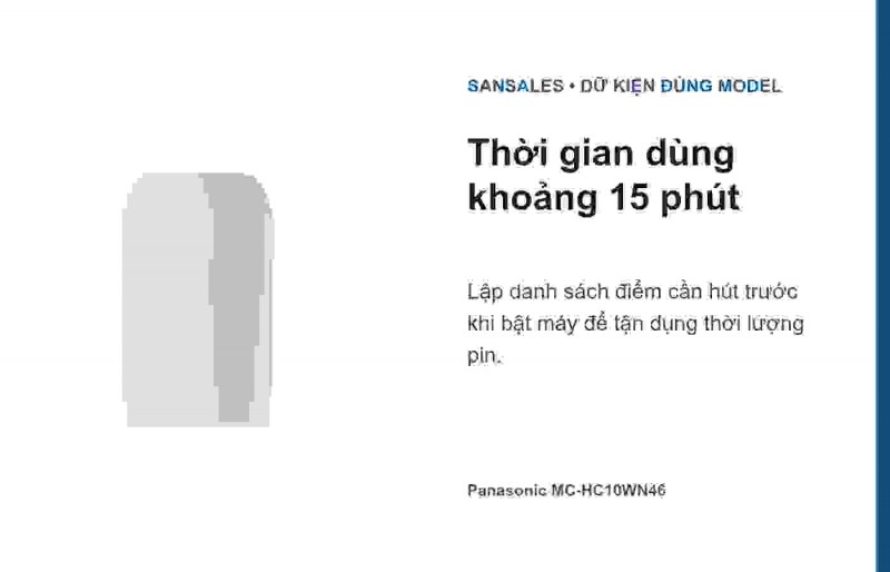 Panasonic MC-HC10WN46 cho phiếu dọn bụi 15 phút