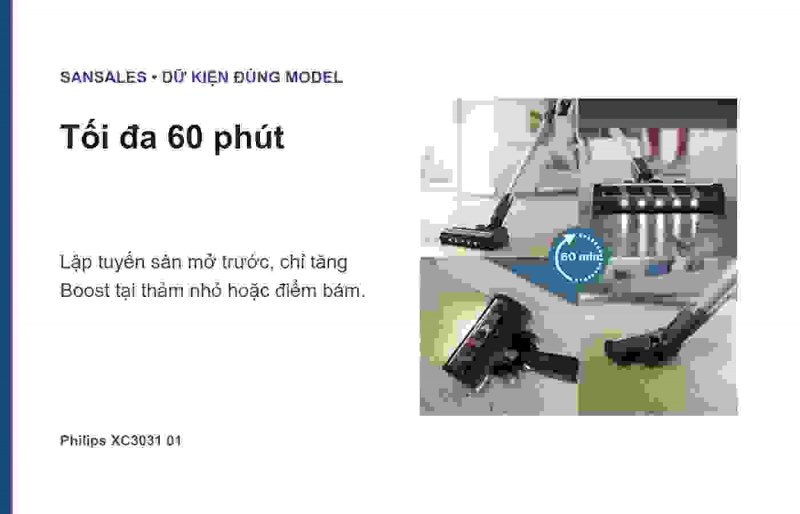 Philips XC3031/01 ở cấu hình hút sàn không dây