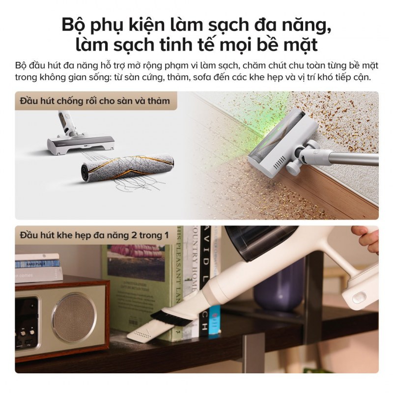 Roborock H60 - Ống gập 90° đổi tư thế người dùng, không đổi chiều cao đầu hút