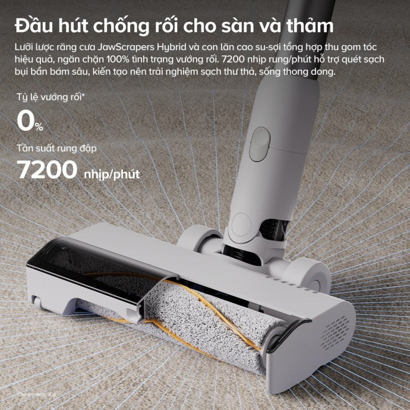Roborock H60 - JawScrapers Hybrid ưu tiên tóc ở đầu sàn