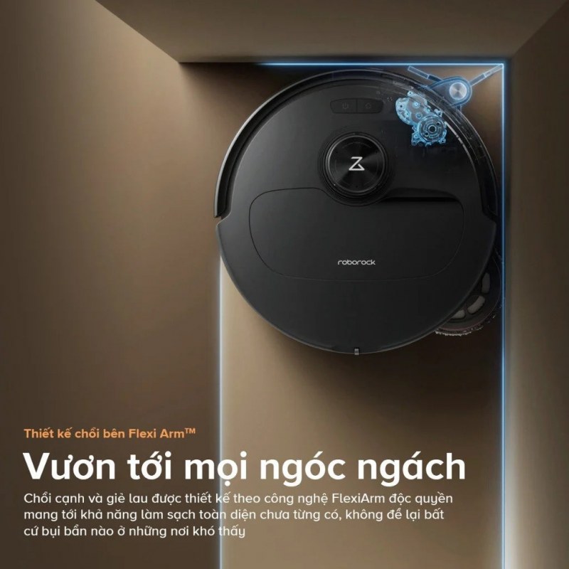 FlexiArm của Roborock Qrevo Master vươn tới cạnh tường và góc