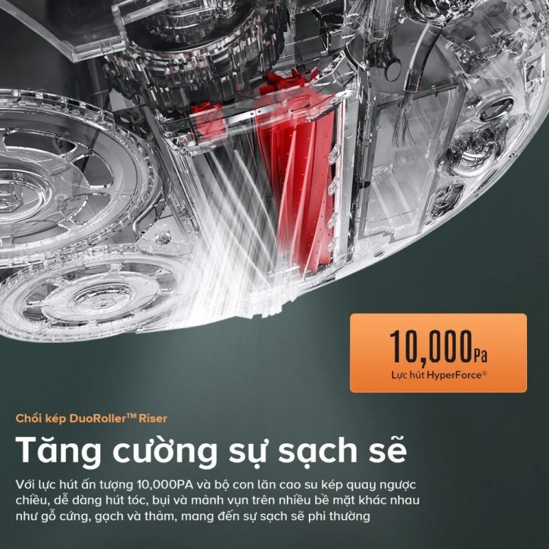 Lực hút 10000 Pa và chổi kép DuoRoller Riser trên Roborock Qrevo Master
