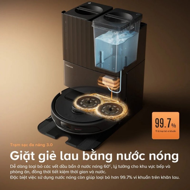 Trạm Roborock Qrevo Master giặt giẻ bằng nước nóng 60 độ C