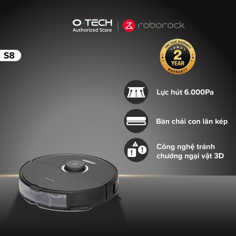 Roborock S8 với lực hút 6000 Pa chổi kép và tránh vật cản 3D