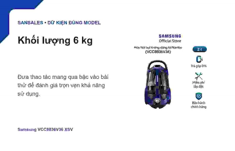 Samsung VCC8836V36/XSV với dây nguồn và ống hút