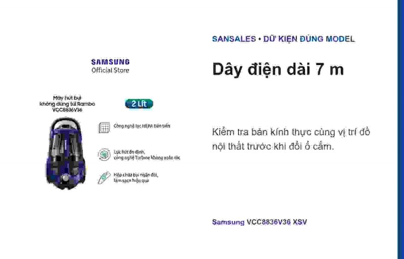 Đầu hút Power Pet Plus của Samsung VCC8836V36/XSV