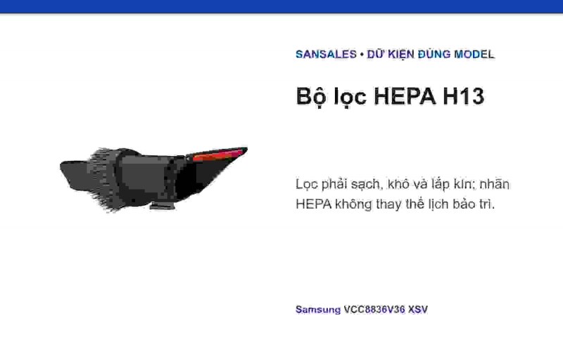 Thân máy Samsung VCC8836V36/XSV công suất hút 430 W