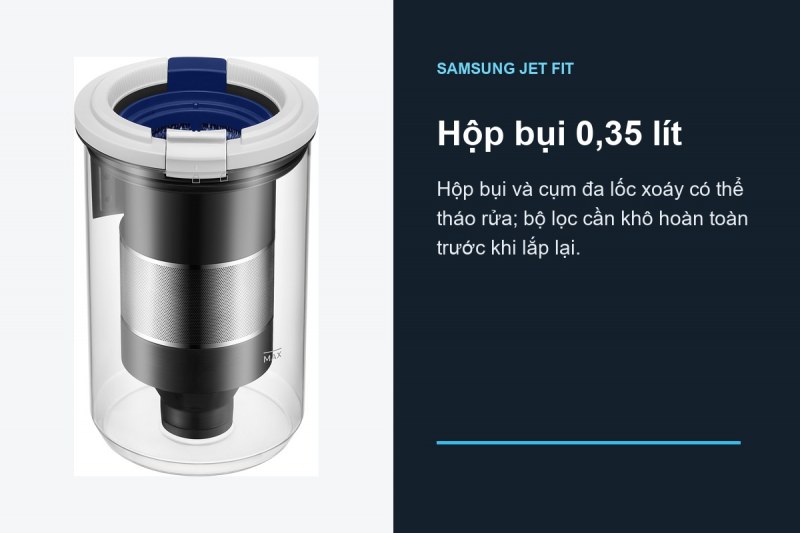 Samsung VS70H18GZG/SV - Hộp 0,35 lít đổi dung lượng lấy nhịp đổ bụi ngắn