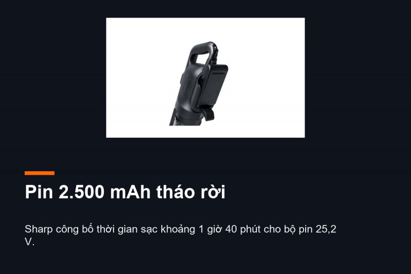 Sharp EC-SR10-B - Pin tháo rời và sạc 1 giờ 40 phút thay đổi lịch dọn