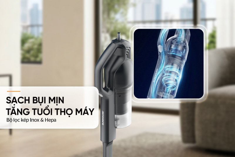 Sunhouse SHD3311 - Hộp bụi 0,8 lít và bộ lọc kép cần một nhịp bảo dưỡng rõ ràng