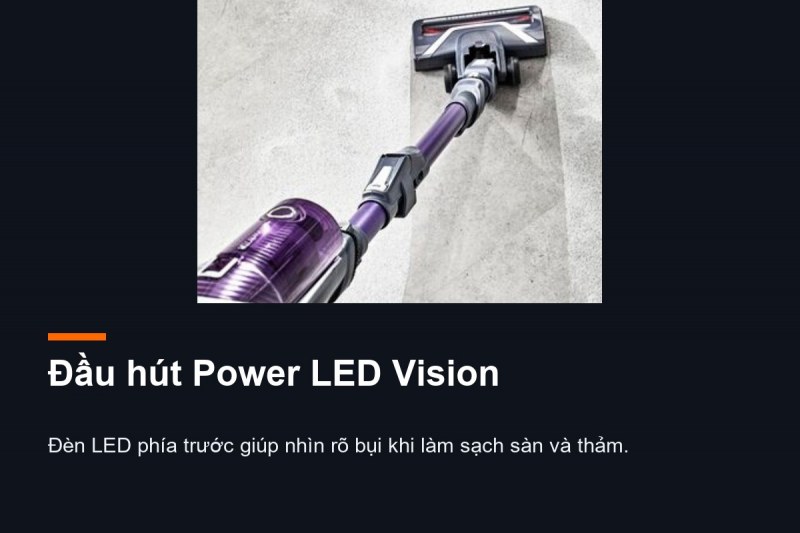 Tefal TY9639WO với đầu hút Power LED Vision trên thảm