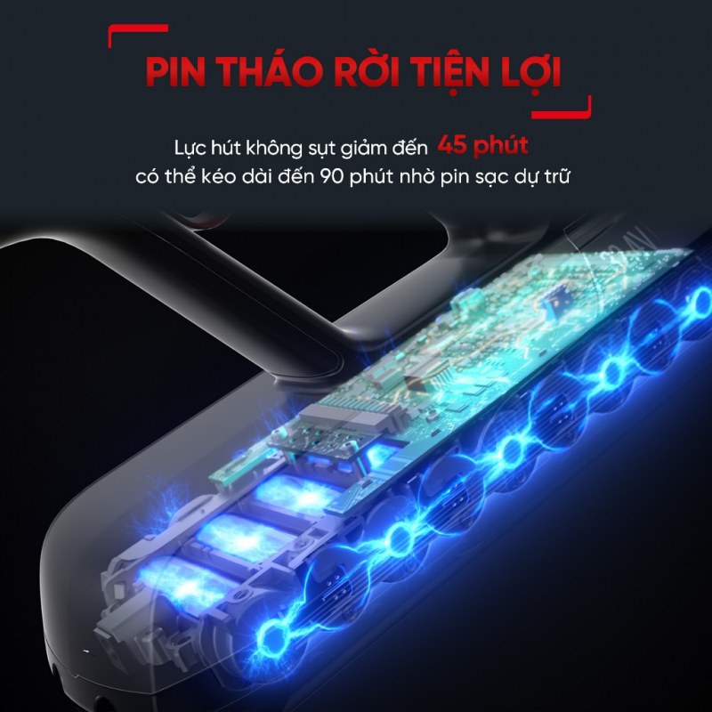 Pin tháo rời của Tefal TY2039WO hoạt động tối đa 45 phút