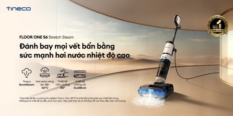 Tineco S6 Stretch Steam sử dụng dây điện trực tiếp khi hút lau bằng hơi