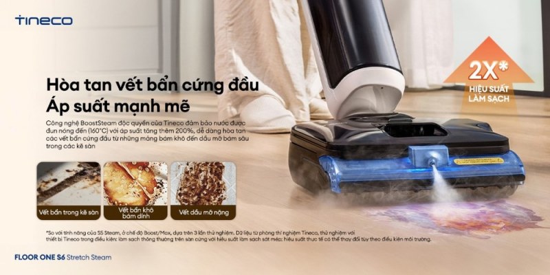 Minh họa xử lý vết bám bằng BoostSteam trên S6 Stretch Steam