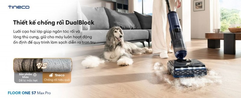 Lưỡi gạt hai lớp DualBlock hỗ trợ hạn chế tóc quấn ở S7 Max Pro