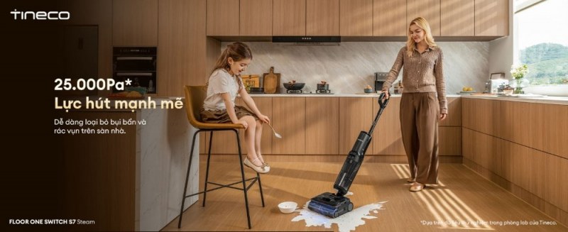 Lực hút tối đa 25.000 Pa của Switch S7 Steam