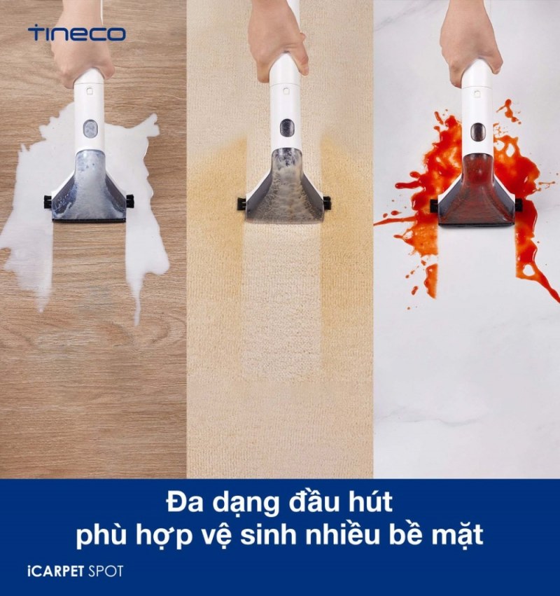 Các bề mặt được minh họa với đầu làm sạch iCarpet Spot