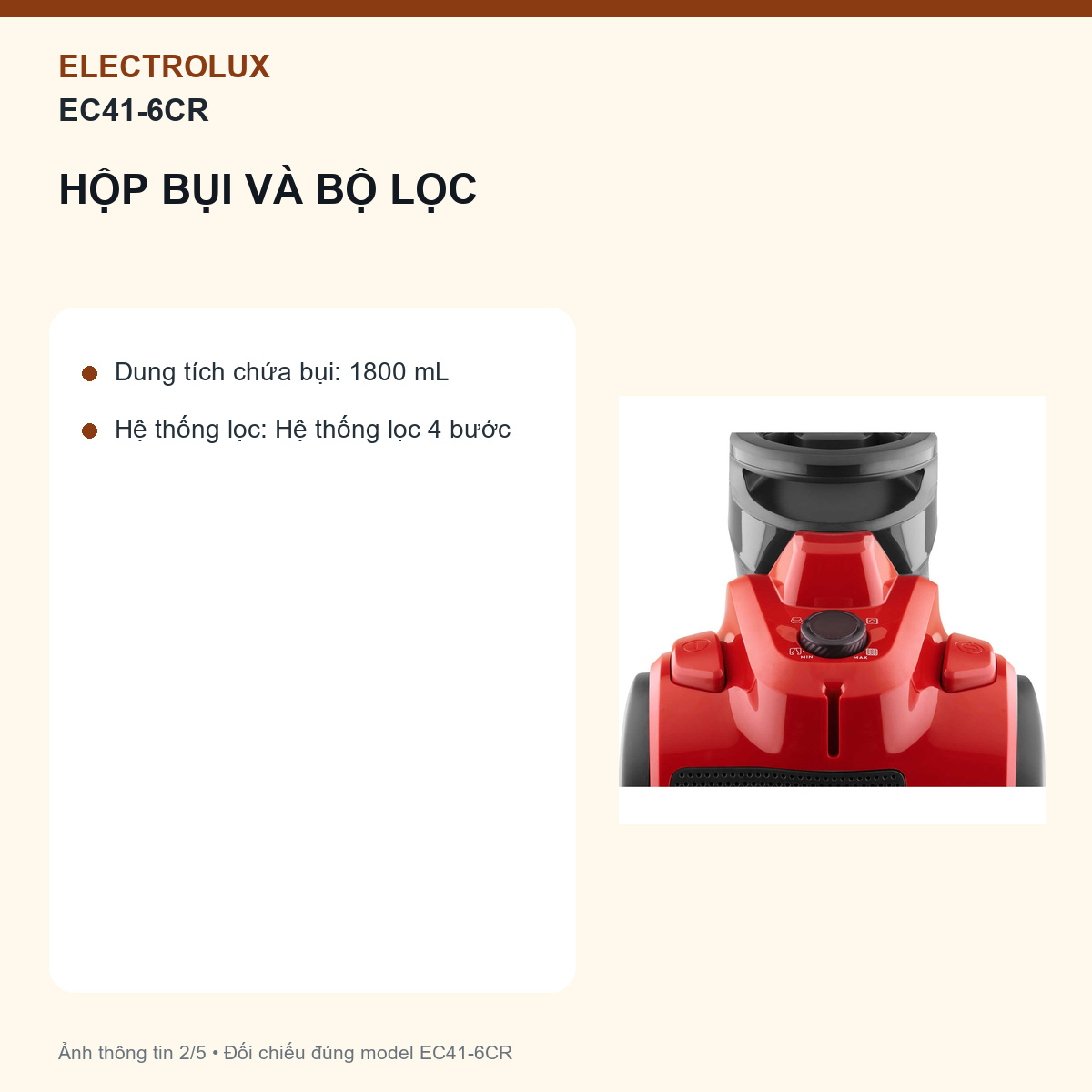 Electrolux EC41-6CR - Bộ phụ kiện nên được xếp theo vật liệu