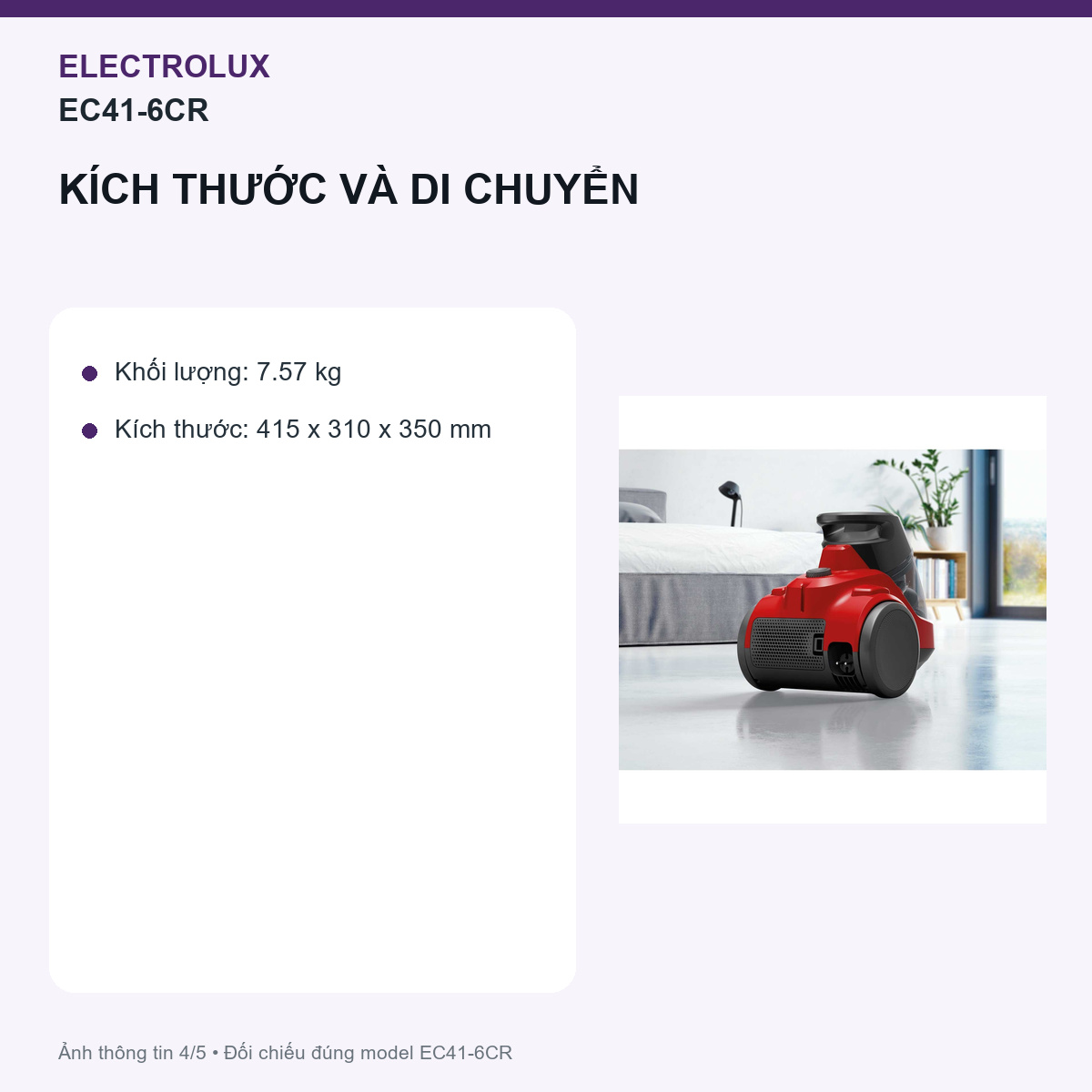 Electrolux EC41-6CR - Hộp 1,8 lít và lọc bốn bước cần hai lịch riêng