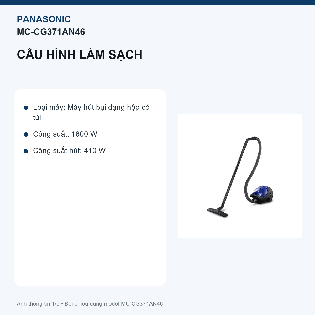 Panasonic MC-CG371AN46 - Túi bụi 1,4 lít thay đổi cách kết thúc mỗi lượt hút