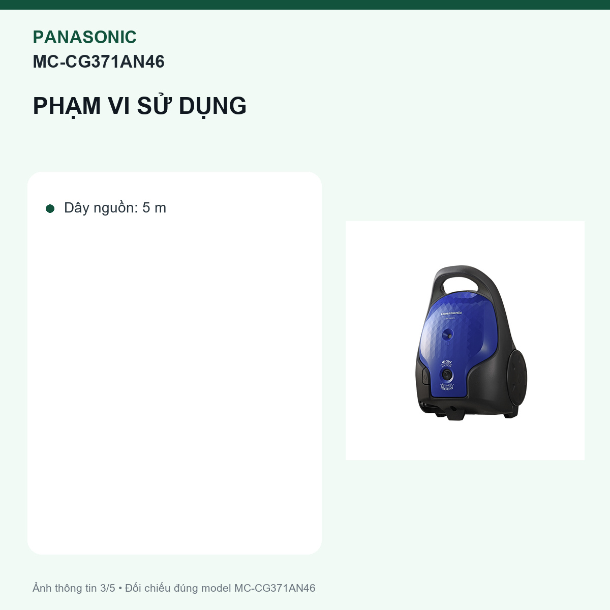 Panasonic MC-CG371AN46 - Khối lượng 3,6 kg phù hợp nhà phải nhấc máy