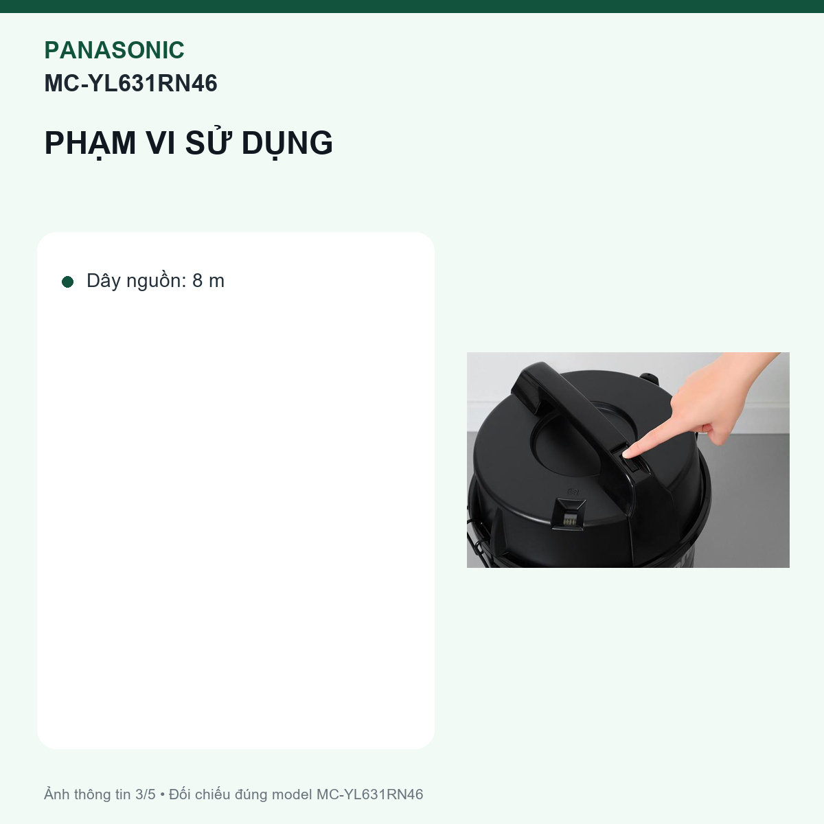 Panasonic MC-YL631RN46 - 1.700 W phải được đọc cùng đầu hút sàn hai bước