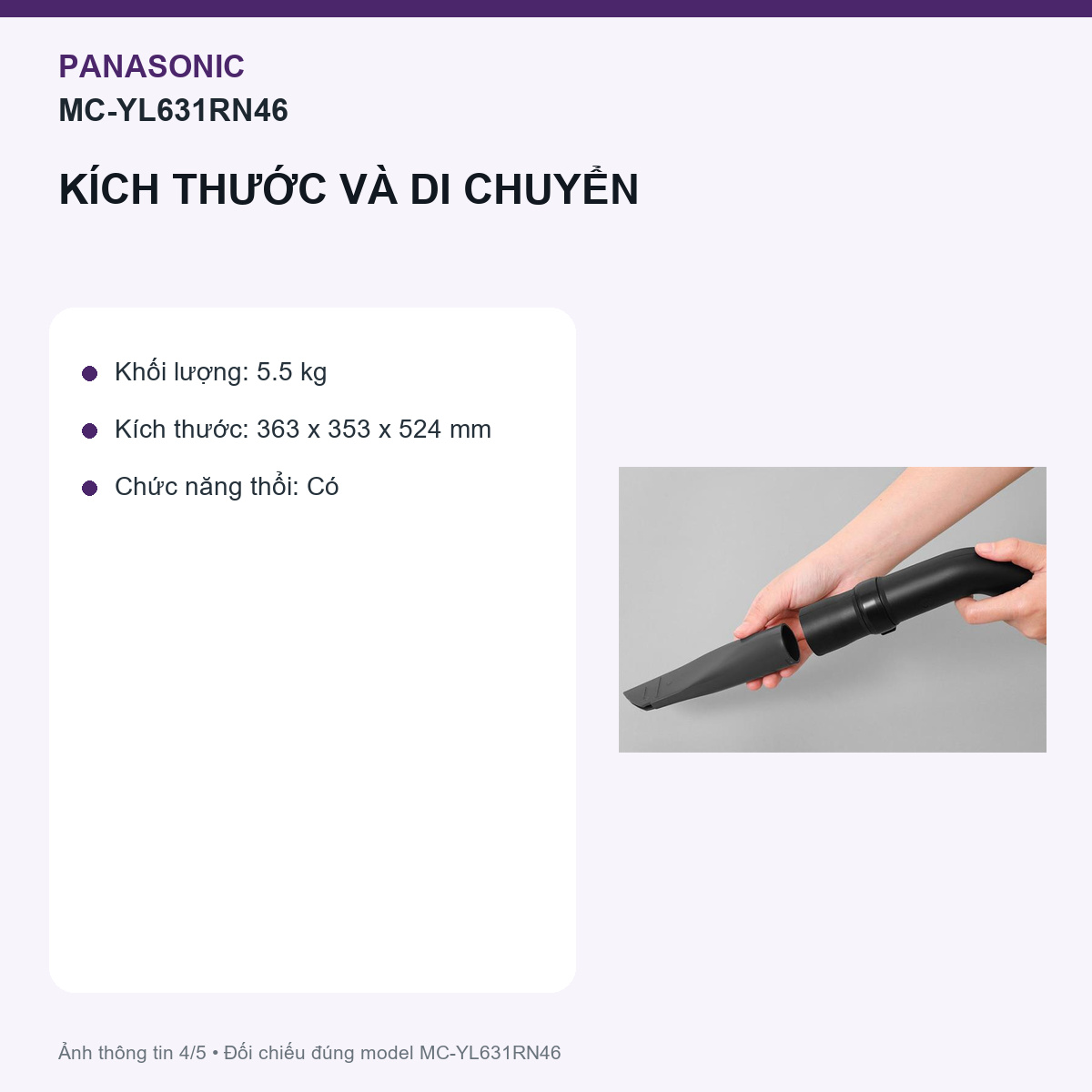 Panasonic MC-YL631RN46 - Đầu khe và đầu bọc ghế cần hai tiêu chí khác nhau