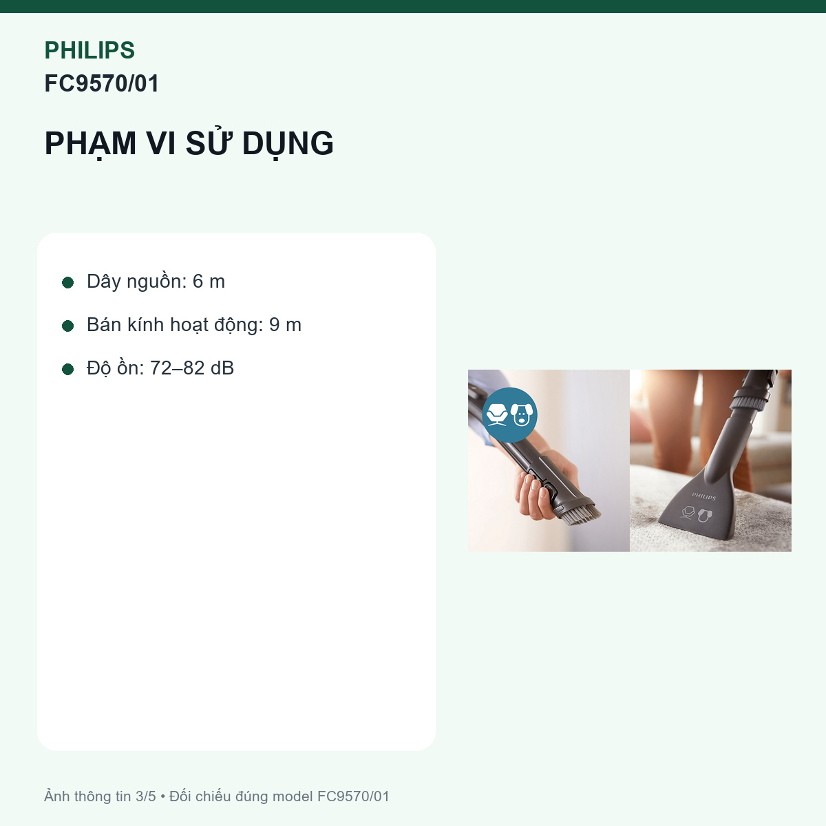 Philips FC9570/01 - Khoảng 72–82 dBA cần được hiểu như một dải