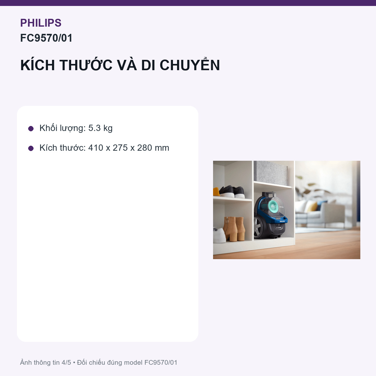 Philips FC9570/01 - Allergy H13 và hộp 1,5 lít có hai chiều đối lập