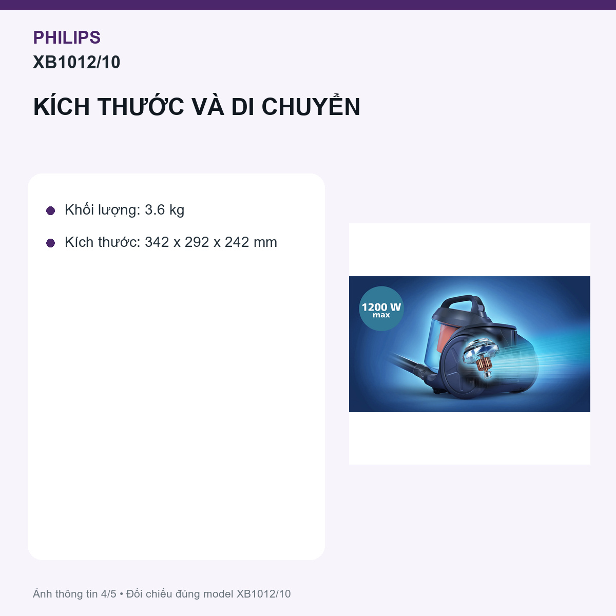 Philips XB1012/10 - Hộp 1,3 lít đặt điểm dừng cho lượt hút nhanh