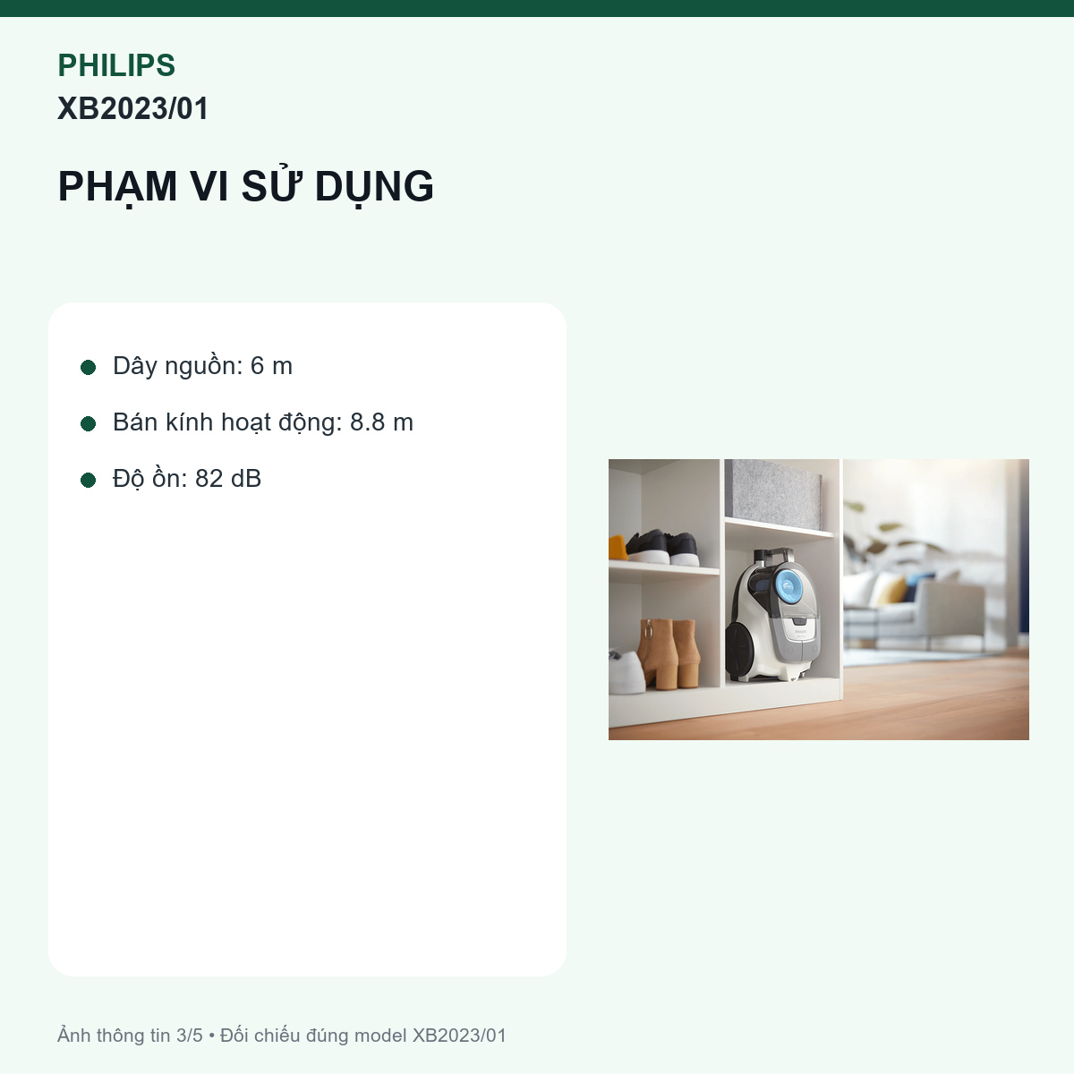 Philips XB2023/01 - 360 AW và 1.800 W nằm ở hai vị trí khác nhau