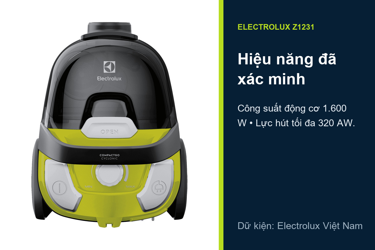 Electrolux Z1231 - Công suất động cơ 1600 W và công suất hút tối đa 320 AW