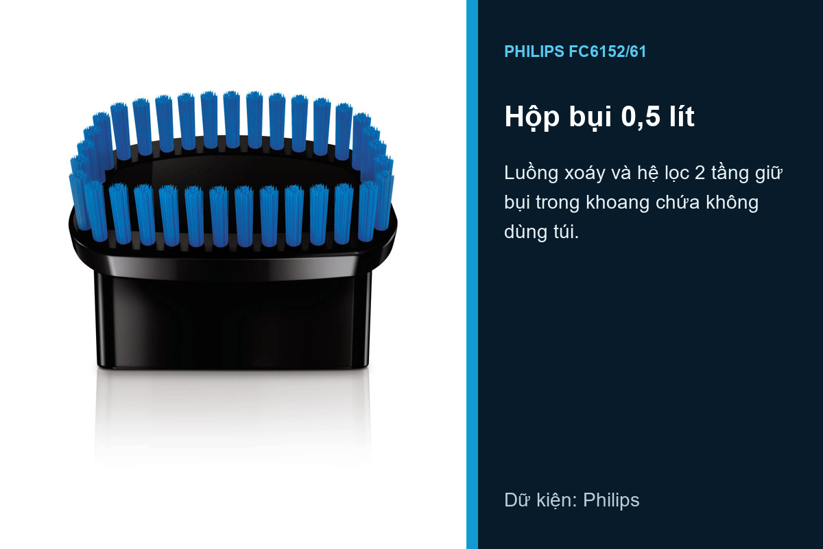 Hộp bụi 0,5 lít và hệ lọc xoáy hai tầng của Philips FC6152/61