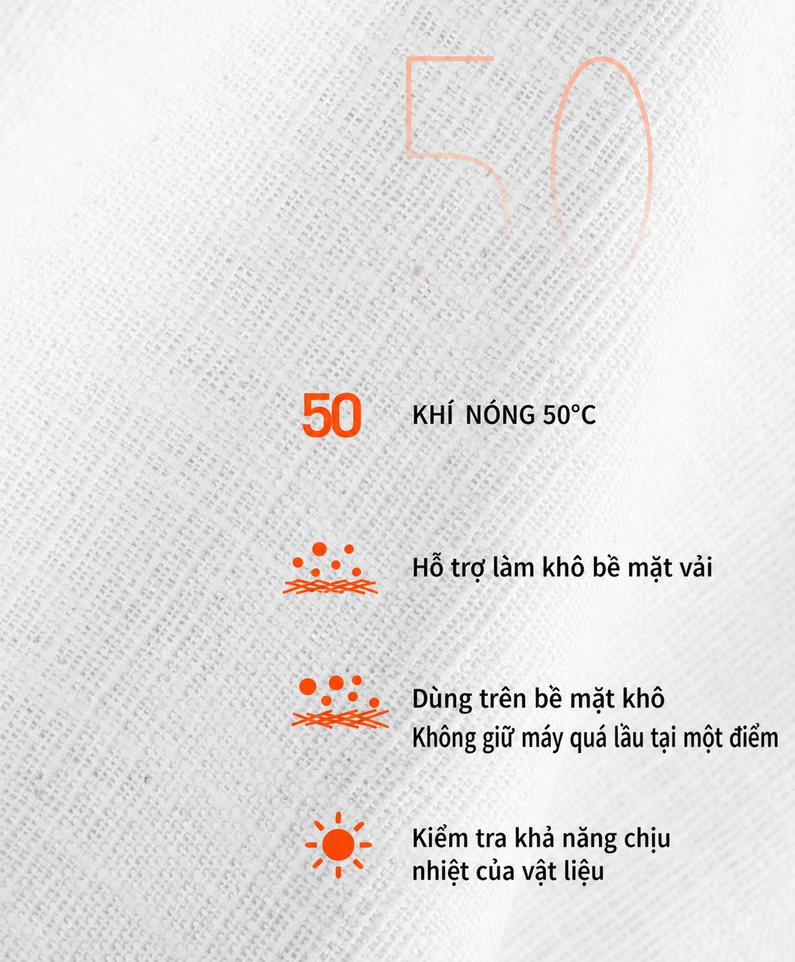 Hướng dẫn dùng khí nóng 50 độ C của Deerma CM1000 trên bề mặt vải khô