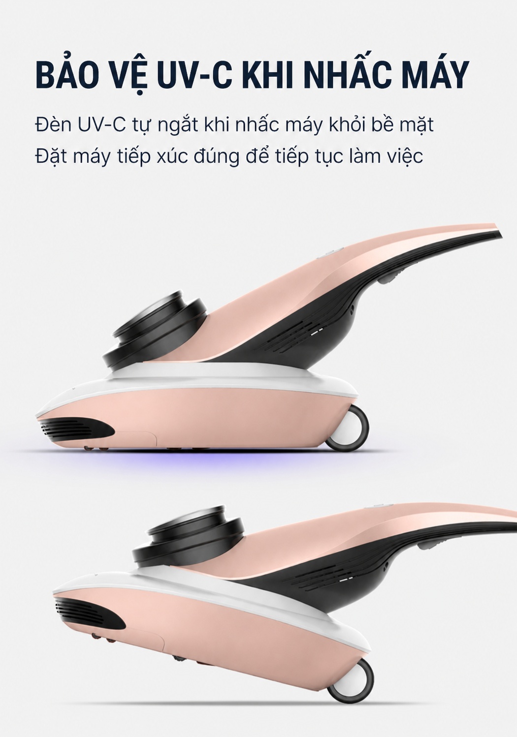 Cơ chế tự ngắt đèn UV-C khi nhấc Deerma CM1000 khỏi bề mặt