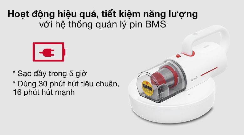Thời gian sạc 5 giờ và thời lượng 30 hoặc 16 phút của Deerma CM1900