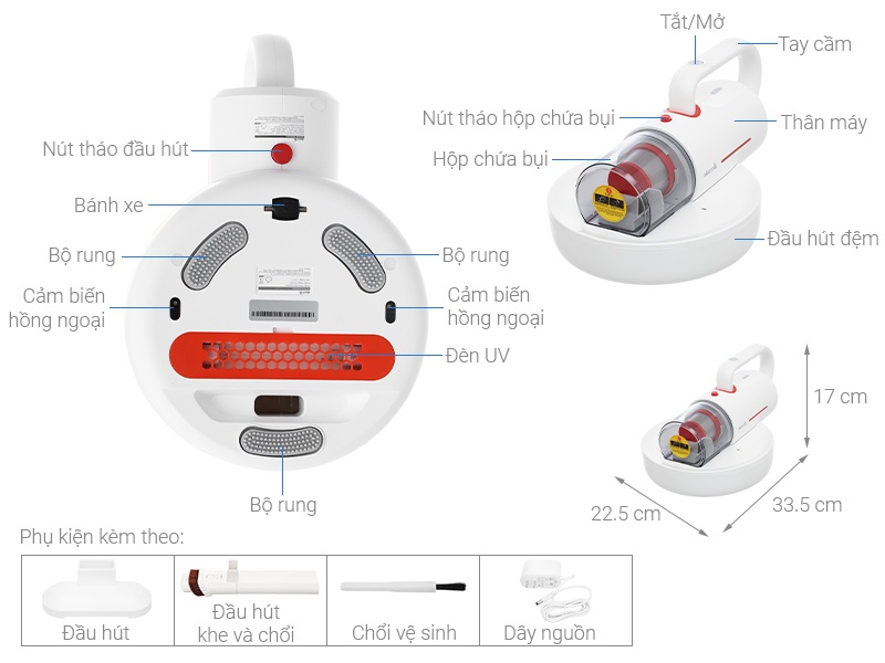 Cấu tạo đáy, cảm biến hồng ngoại và kích thước Deerma CM1900