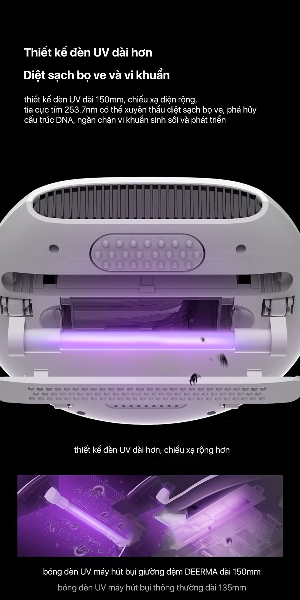 Vùng phát tia UV rộng 150 mm trên Deerma CM800