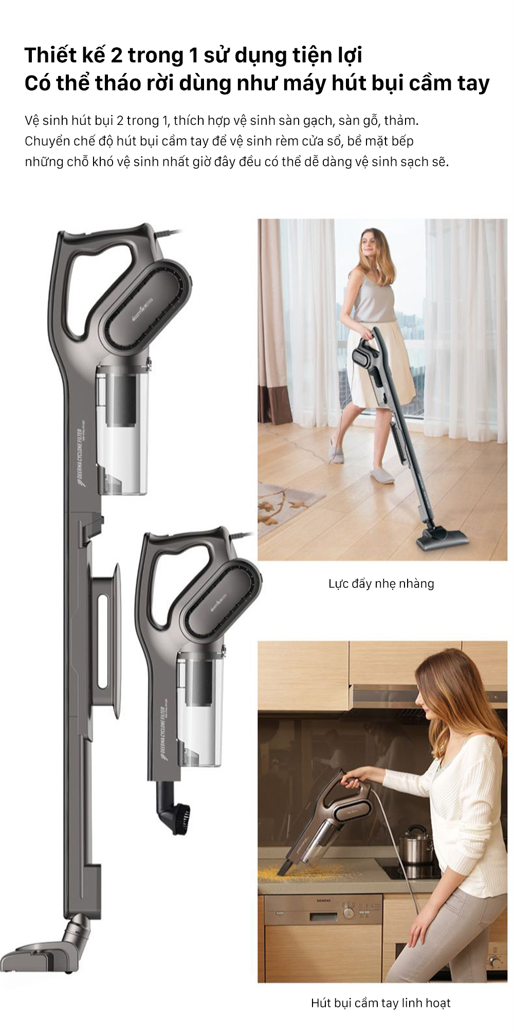 Deerma DX700S chuyển giữa cấu hình đứng và cầm tay