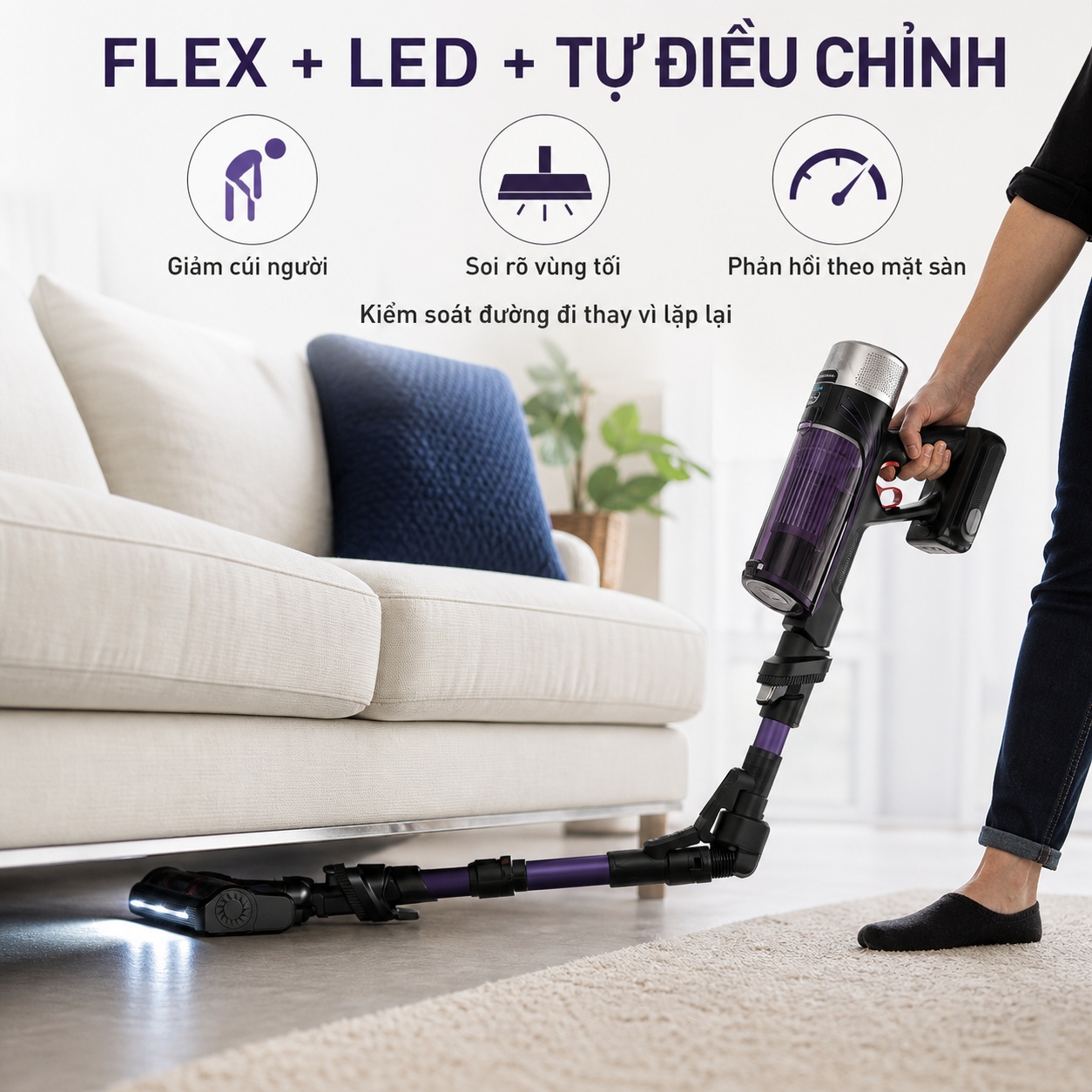 Ống Flex, đầu sàn LED và tự điều chỉnh của Tefal TY2039WO