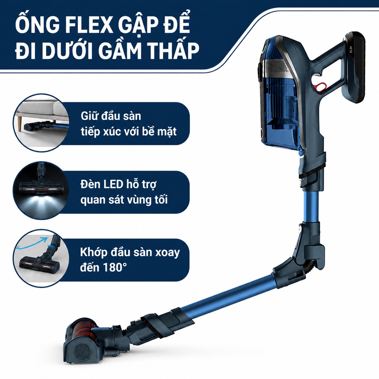 Ống Flex, đầu sàn LED và khớp xoay của Tefal TY9890WO
