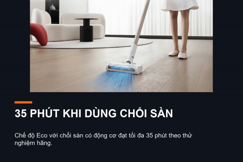 Xiaomi G9 Plus dùng chổi sàn tối đa 35 phút ở Eco